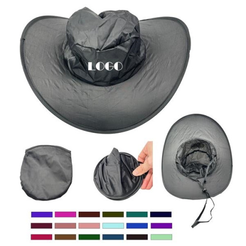 Folding Cap Hat with Pouch Custom Made Polyester Foldable Cowboy